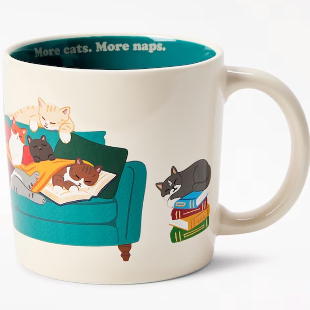 Indigo Cozy Cat Mug - Cream and Teal